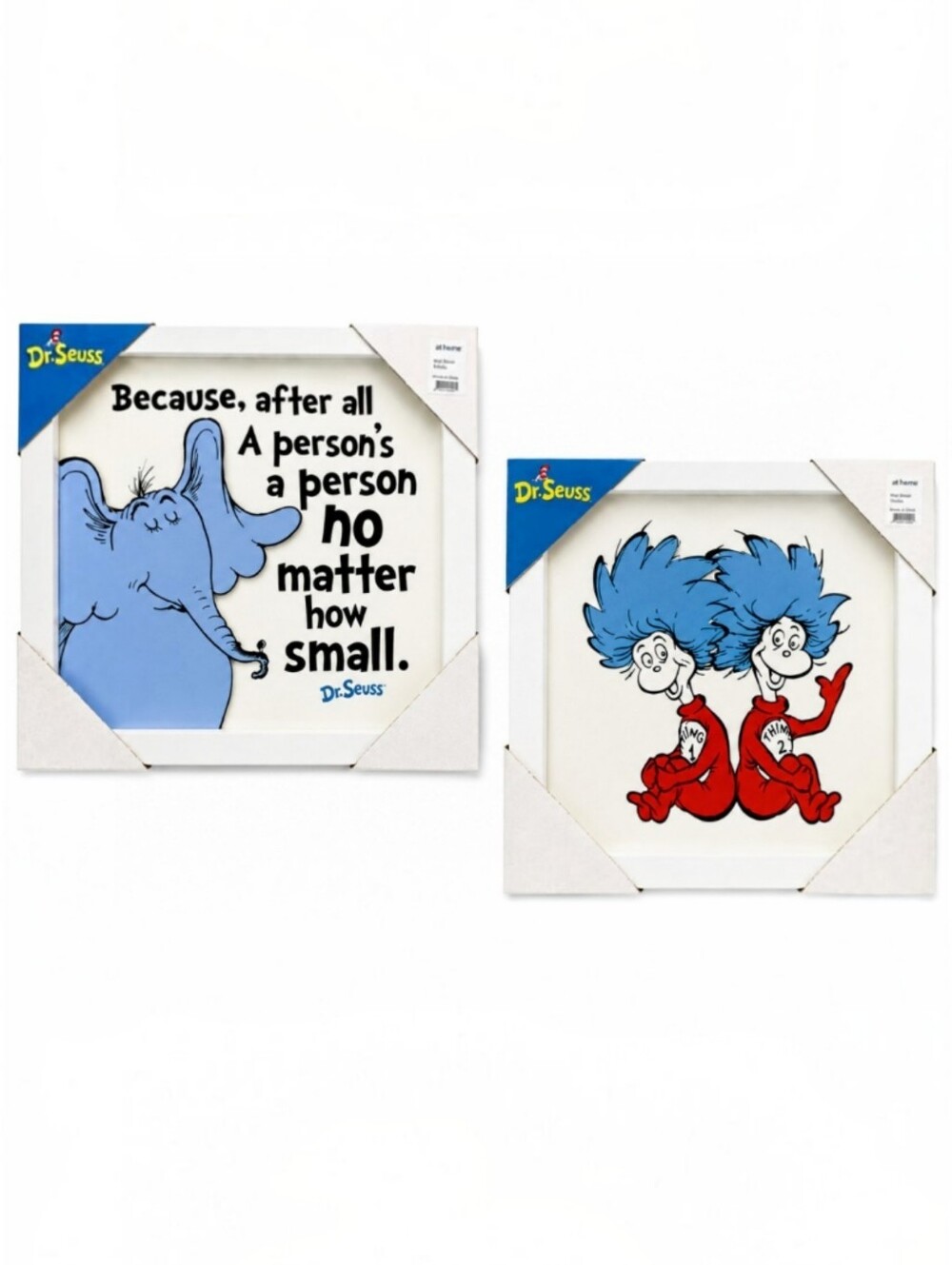 NWT Dr Seuss Glass Framed Wall Art Blue Red Nursery Kids Play Room Sz 12" x 12"
